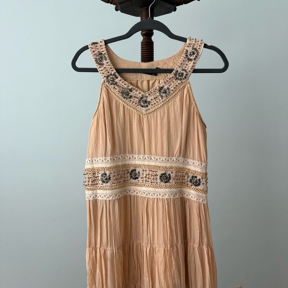 Vintage Signé Danish Boho Dress Tiered Beaded Sz L - Picture 3 of 15